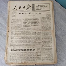 人民日报1971年3月15日（4开六版） 对自己要一分为二。 新红大队积极种植甜菜发展糖料生产。 办钢铁首先要抓矿山。 毛主席革命路线要经常讲反复讲。 勇闯龙潭。 飞架彩虹。 激战凌洪。 狠抓路线斗争教育粮棉双丰收。