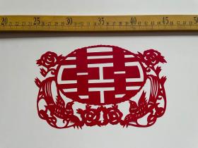 1997年，剪纸纸样，双喜、喜鹊、花卉图案，纯手工制作，背面标注剪纸时间