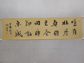 当代楷书名家，谷鹤六尺对开书法48*180cm《唯有牡丹真国色，花开时节动京城》软片。中国书协会员，中央民族大学客座教授，北京龙门画院副院长，（保真书画）。