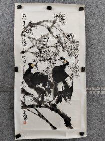 【得自画家本人，保真交流】山西名家，山西省美协会员，闻喜县美协主席李王伟先生大写意梅花八哥，托片，李王伟，斋号：晋风堂，1965年生，山西闻喜人，现为：中国书画家协会会员，山西省美协会员，闻喜县美协主席，赵梅生美术馆画师，作品先后在中国美术馆，山西美术馆等地展出。