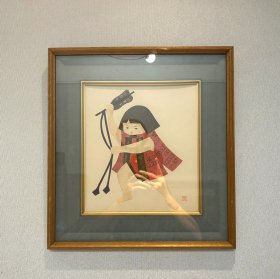 日本纸艺娃娃 实木框，画芯尺寸40*42木框有点坏了，散架，介意勿拍