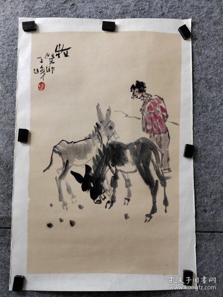 丁峰老师写意毛驴，托片，丁峰，号逸云，1957年生于萧县，安徽省美协会员，漫画家，中国人物画家，黄胄毛驴研究会会长。