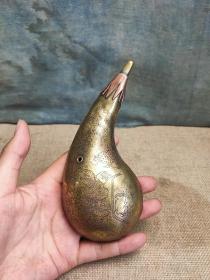 文房铜墨水壶 手工雕刻 包浆醇厚完整