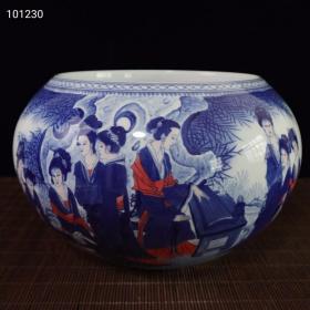 双面画毛瓷青花釉里红十二金钗图纹 笔洗
高19cm宽32cm