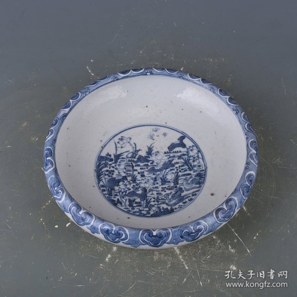 清康熙青花莲池鸳鸯纹洗 8×26厘米
