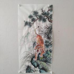 猛虎下山图 纯手绘真迹 国画 宣纸画芯