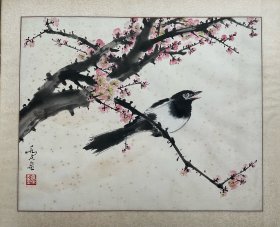 0568 上海大学美术学院教授《乔木 绘 喜上眉梢图》画心尺寸41.7x52cm 价五千
