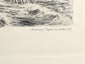 1891年 原创蚀刻凹版画《莱茵河畔之火山口湖》-德国画家、版画家、雕版师 波恩哈德・曼菲尔德(Bernhard Mannfeld)作品、纸张尺寸39x29cm