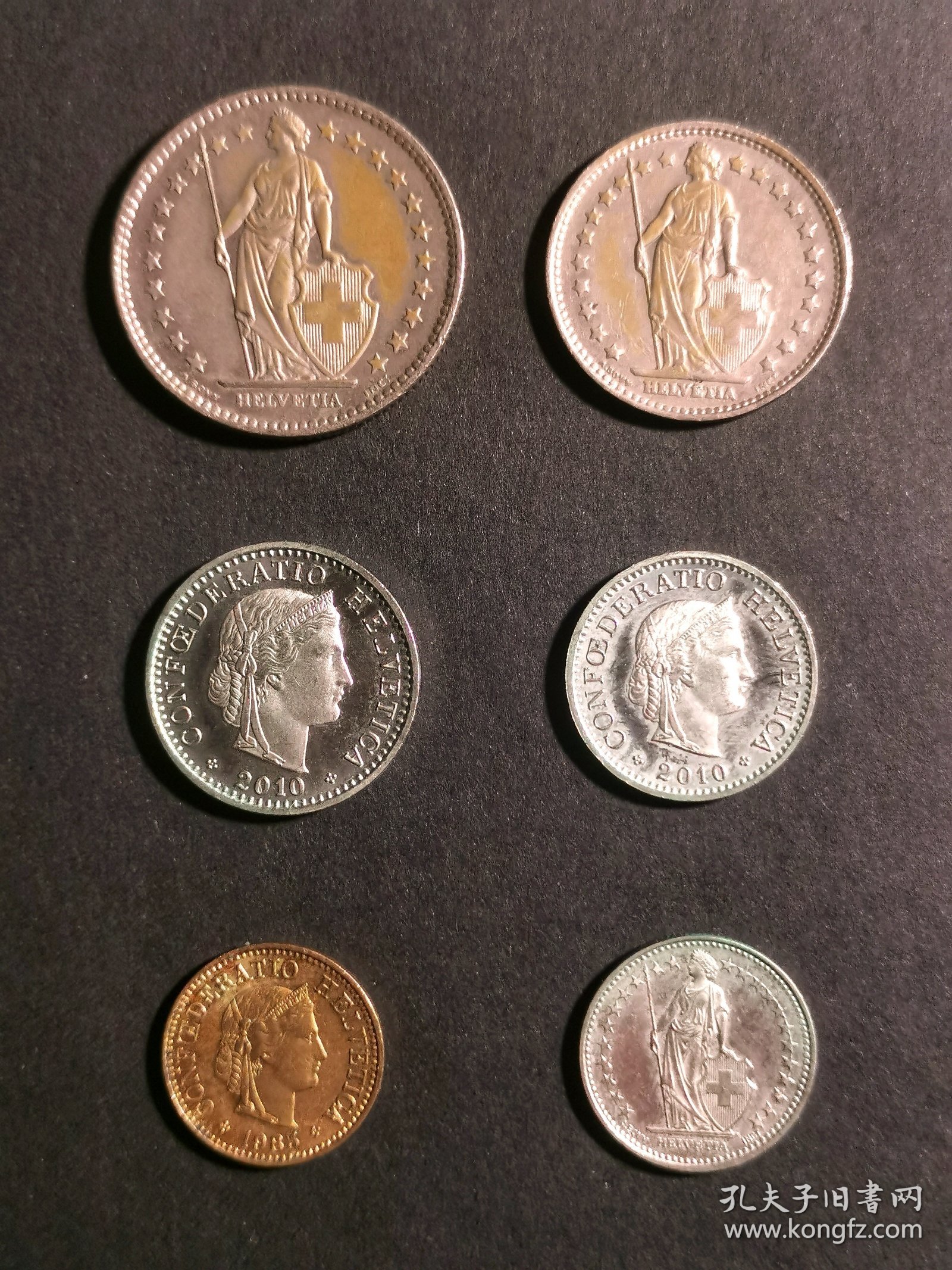 瑞士法郎6枚硬币共3.355CHF