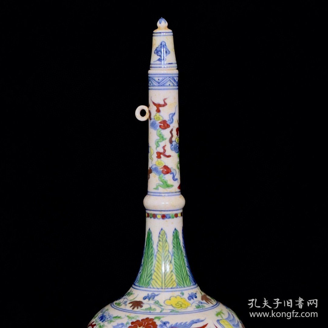 明成化斗彩红胎凤穿牡丹纹长颈瓶31/12.5厘米