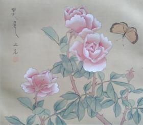【894】广州文物店，花蝶图，绢本镜心，尺寸30✘24