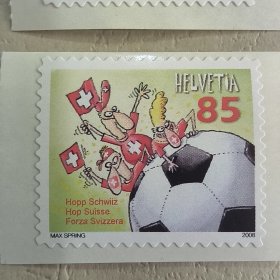 瑞士邮票2008年5月8日欧洲足球锦标赛奥地利和瑞士 卡通漫画 新 1全 不干胶邮票