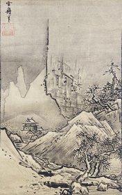 A118. 古旧老画立轴水印，雪舟等杨笔款，《墨山水图》，包老。