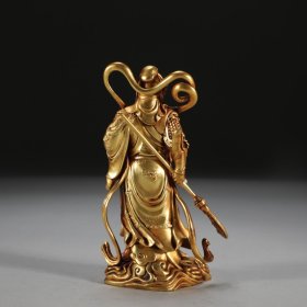 明 铜胎鎏金关公韦陀立像 一对