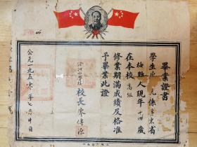 1950年绍洲小学校校长廖传源颁发的毕业证