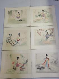 八十年代仕女工笔画一组六幅，绢本书画，已绫子装裱，画心尺寸约为30*25cm，落款伯玉？具体如图自鉴，看好下拍，包邮不还价