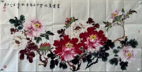 【终身保真字画】刘传光,四尺整张，牡丹 军旅书画家，1943年8月生于山西省定襄县。1964年8月入伍，一生从戎,大校军衔，现任天津市老年书画研究会原老会长，现任书记。中国老年书画研究会理事，中国书法家协会会员，天津美术家协会会员，国家一级美术师。 ​
