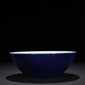 明宣德洒蓝釉暗刻龙纹钵2 10*26厘米