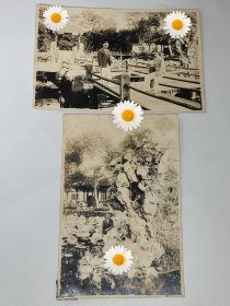 大幅民国三十年代初浙江杭州风景老照片文人在西湖留影(私人拍摄，戴礼帽、着西装、拄拐杖，文人气质浓，画面诗意感强)