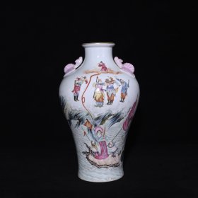 旧藏 清乾隆珐琅彩描金水漫金山人物故事纹福耳瓶 高31.8×20厘米