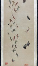 (字画议价) 百虫图长卷 绢画 整体517*45.5cm 画心289*39cm