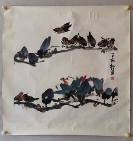 问雨花鸟斗方