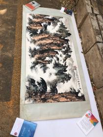 董寿平弟子许峰作品《黄山云峯》彩墨画（保真！）原装原裱画芯长137x68