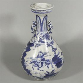 青花人物唐太宗双耳玉壶春瓶