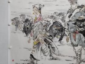 保真书画，当代著名人物画家，重庆名家，彭和民巨幅人物画精品一幅，尺寸143×216cm（约28个平尺），纸本托片，附赠作者精装大画集一本，带作者局部合影。