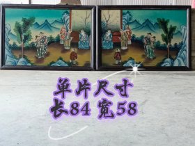 清代 大尺寸 官家 楠木框 玻璃画一对 画工精湛 人物栩栩如生 历经百年 保存下来 实属不易 续有缘人 单片尺寸 长84 宽58