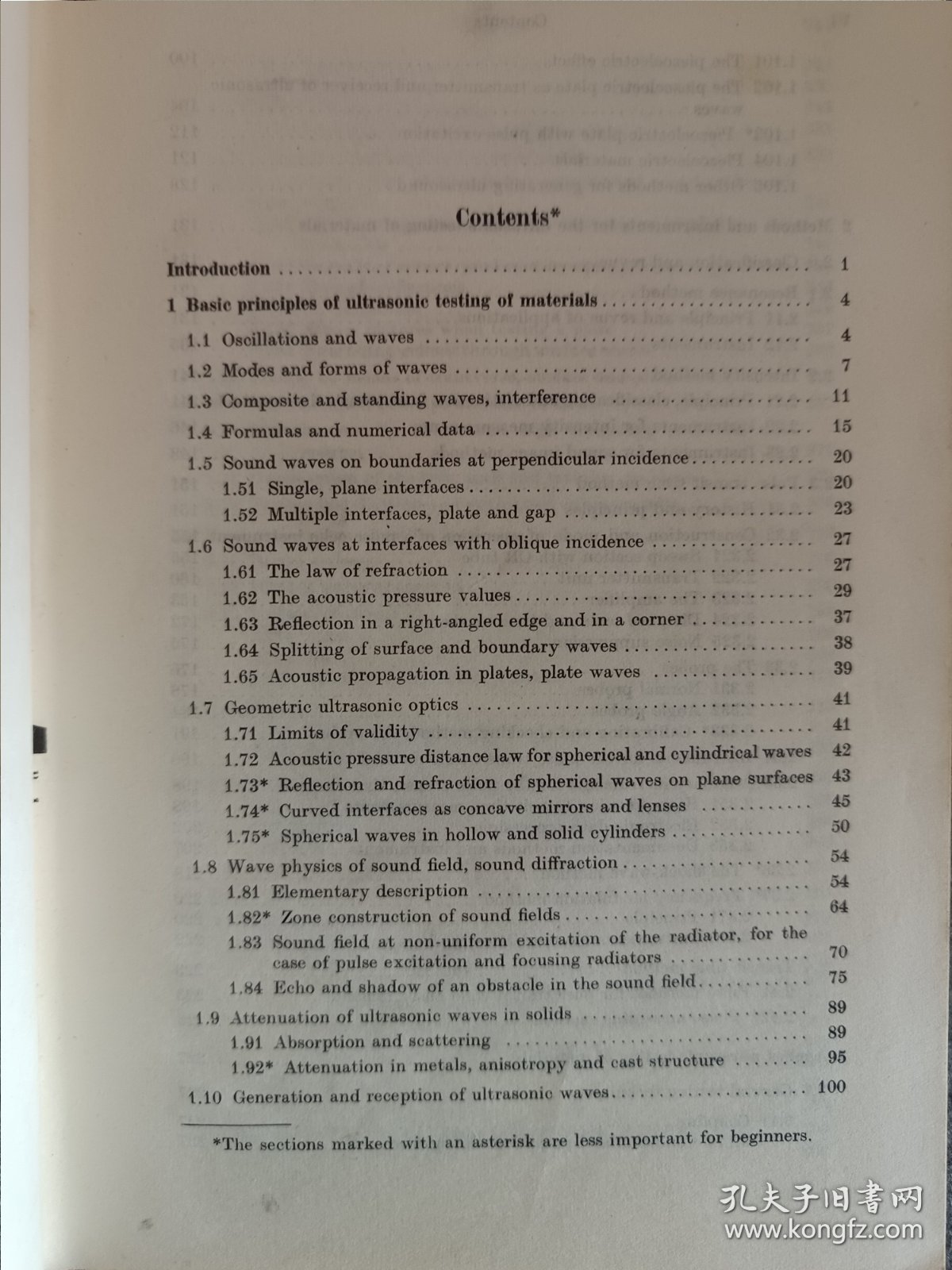 Ultrasonic Testing of Materials 【材料的超声法试验】 （目录见图）