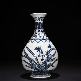 明永乐青花萱草蝶恋花纹玉壶春瓶34*20厘米