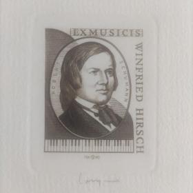 OSWIN VOLKAMER～世界名人音乐大师罗伯特·舒曼（Robert Schumann，1810年6月8日—1856年7月29日），19世纪德国作曲家、音乐评论家。版画藏书票原作