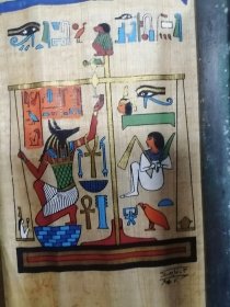 埃及手绘莎草纸金粉画有画家签名