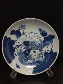 瓷器，清，青花婴戏图盘，尺寸6X28厘米,。，