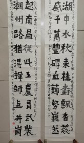 四川省文联秘书长 中书协会员 著名书法家 卢成春 精品书法对联 賀建军八十周年 原稿真迹 保真出售（对联尺寸235*36厘米*2件）