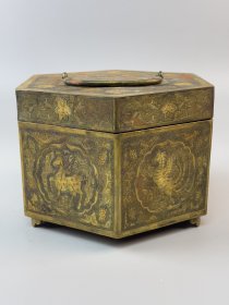 旧藏局部糕点供盒 纯手工錾刻，包浆醇厚，纹路流畅 高14cm，宽22cm，重2775克
