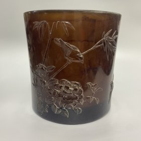 仿琥珀花鸟笔筒 尺寸如图