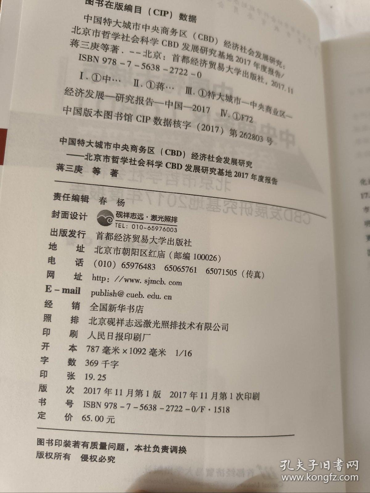 中国特大城市中央商务区（CBD）经济社会发展研究