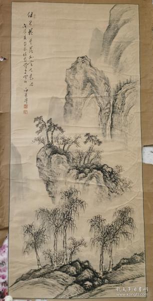 石农《但见花开落不言》原托裱纸本软片，保老手绘作品，尺寸：138 x 62 cm