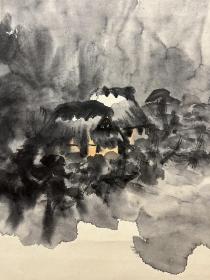 日本近代四条派画家星晓村作品，富士山图，纸本纸裱，木质轴头，画心134*32.8，墨法自由奔放，不拘常格，有抽象派之风，画家作品罕见