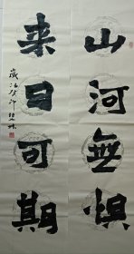 书画名家笔墨真迹，著名禅意书画家贾双林励志书法作品:山河无惧，来日可期