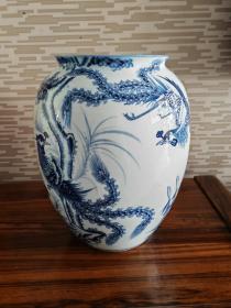青花赏瓶凤求凰，体型硕大也可以做卷缸