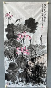 朱国华   中美协会员   写意花鸟  带合影  作品138×68cm！