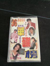 《96华碟榜》磁带，冠军-第十四名:含笑，冯晓泉，谢军，江涛，刘尊，火风刘红，于洋洋，于凤翔，裘海正，王馨平，陈少华，张明敏，刁寒，叶启田，陆萍演唱，华碟供版，昆仑音像出版社出版