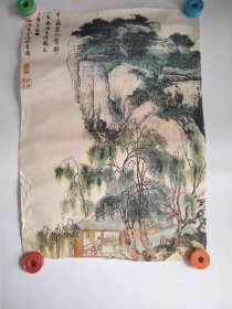 老挂历画1张 诗意图 唐寅绘 仿宣画心