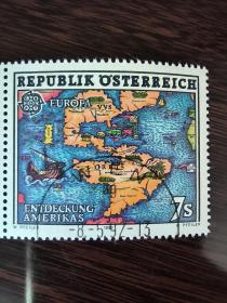 Ox0304外国邮票奥地利邮票 1992年 欧罗巴联发 发现美洲地图 雕刻版 盖销 1全 邮戳随机