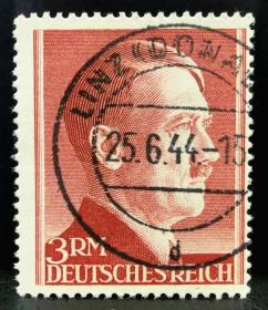 2-德国1944年邮票 高值3马克 齿孔14度 上品信销 销林茨（上奥地利首府）1944.6.25日戳 2015斯科特目录450美元！