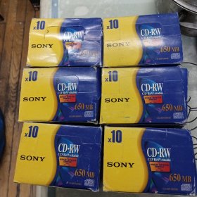 SONY一空白CD一Rw共6盒每盒10盘共计60盘）全新末拆封 索尼可刻录光盘CD -Rw650MB 60盘合售
