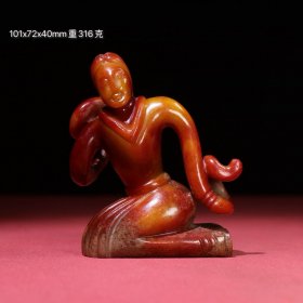 旧藏和田玉红沁舞人小摆件